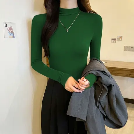 春秋打底衫女内搭半高领莫代尔纯欲风弹力上衣服舒适长袖t恤洋气商品大图