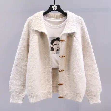 复古牛角扣毛衣外套女冬季2023新款宽松慵懒风设计感软糯针织开衫商品大图