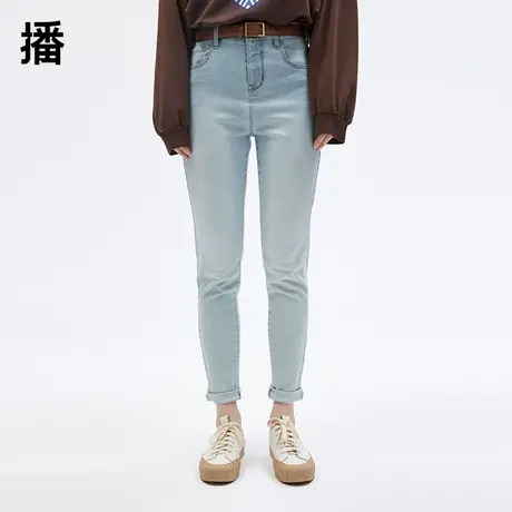 播秋季新款对称口袋拉链修身牛仔裤女BDP3KD0092图片