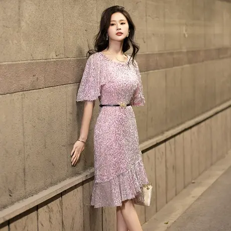 晚礼服小礼服夏轻奢小众高端亮片气质粉色小个子生日宴会连衣裙女商品大图