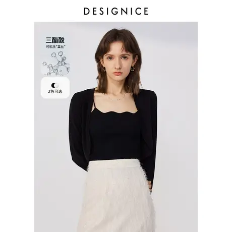 迪赛尼斯2024春季新款醋酸通勤风纯色开衫披肩短款长袖毛针织衫女图片