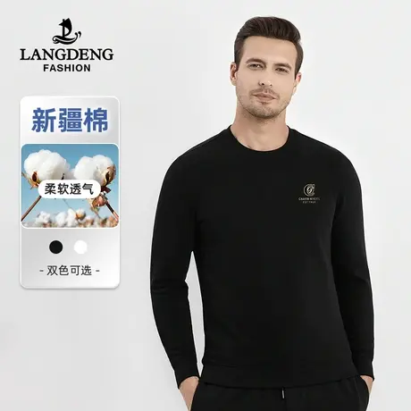 浪登男士长袖T恤2023秋冬时尚圆领简约潮流百搭休闲打底上衣男商品大图