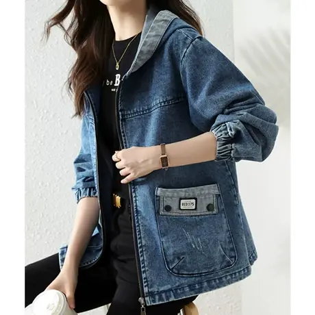 韩潮袭人时尚连帽休闲牛仔上衣宽松百搭设计感短外套图片