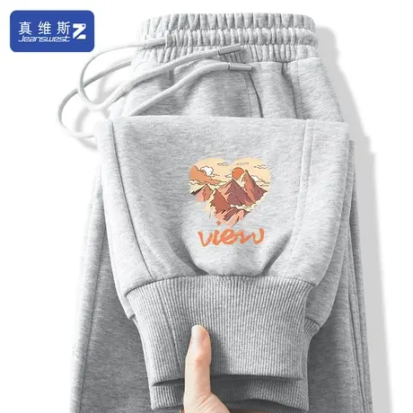 真维斯Z+运动裤女2024早春新款灰色卫裤宽松有垂顺感休闲裤女款H图片