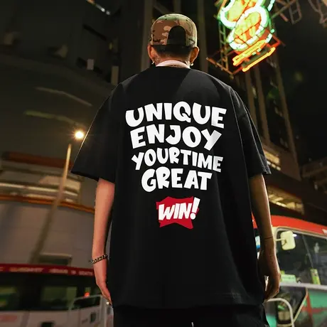 Nuthink欧美街头嘻哈重磅短袖宽松国潮字母t恤男潮牌夏季大码半袖商品大图