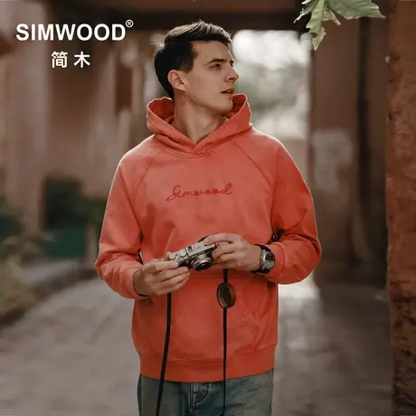 Simwood简木男装【宽松版型】460g水洗做旧绣花休闲连帽卫衣男商品大图