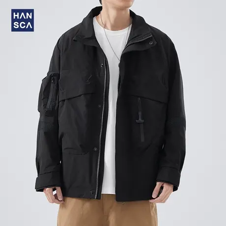 hansca户外机能风通勤工装夹克男秋季潮牌多口袋防风防水立领外套商品大图