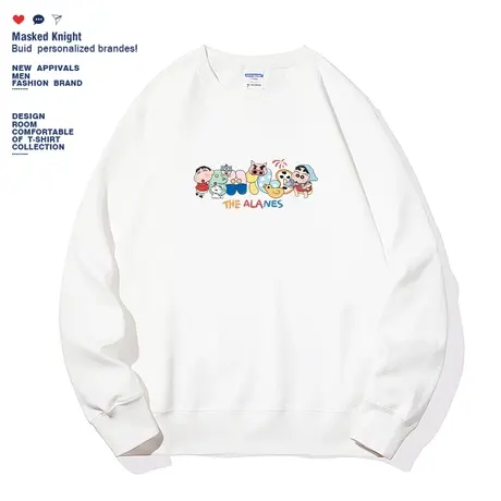 港风休闲趣味卡通印花圆领卫衣男春秋新款无帽潮牌简约设计感上衣图片