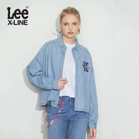 【直播间专享秒杀】LeeXLINE舒适版短款浅蓝色女牛仔长袖衬衫潮流图片