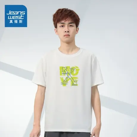 DV真维斯男装轻运动风印花短袖T恤 2024夏季新款青年学生圆领上衣商品大图