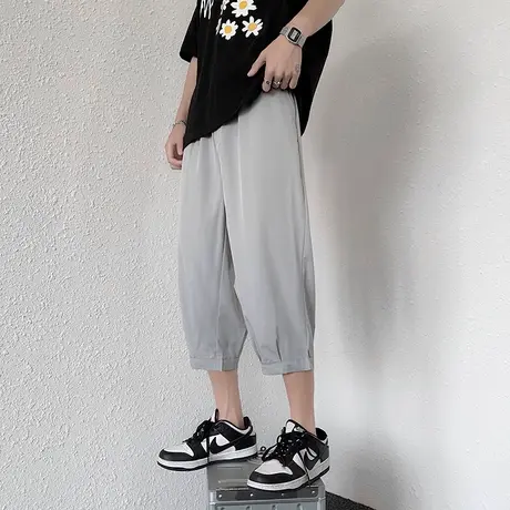 八分休闲裤男士夏季薄款潮牌直筒九分裤冰丝阔腿七分运动裤子男生商品大图