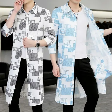 外套防晒服夏季七分袖季男士加长款过膝薄款风衣潮流个性帅气披风商品大图