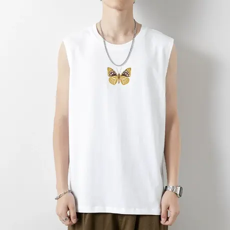 纯棉白色背心男士夏季外穿宽松潮流坎肩跨栏健身运动篮球无袖t恤商品大图