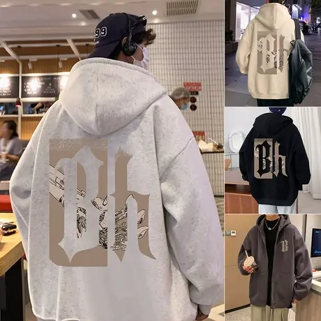 连帽卫衣男秋冬季2023新款ins潮牌拉链开衫宽松oversize加绒外套商品大图