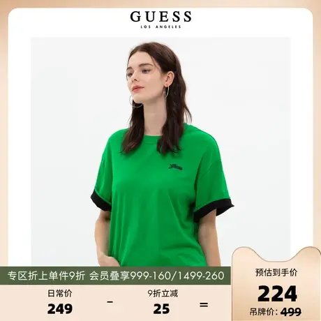 GUESS23新情侣款宽松小众设计撞色拼接短袖T恤上衣-M3PP45K2Q40商品大图