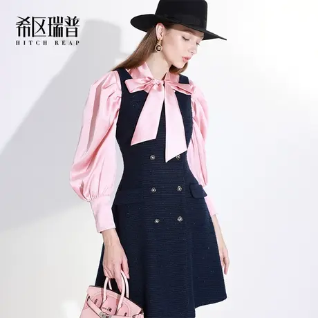 希区瑞普高级感无袖马甲连衣裙2023新款秋冬圆领排扣气质职业套装图片