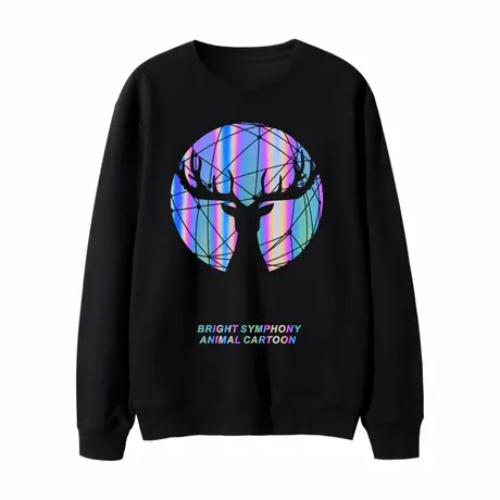 卫衣女潮ins宽松薄款春秋套头圆领情侣装男女反光夜店风上衣学生图片