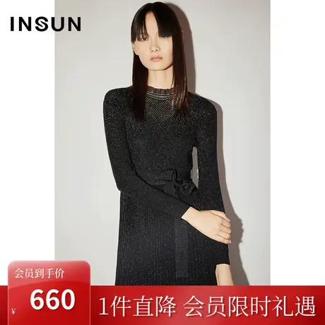 [美丽诺]恩裳COVER初冬2022幻彩荷叶领金银丝羊毛针织连衣裙图片