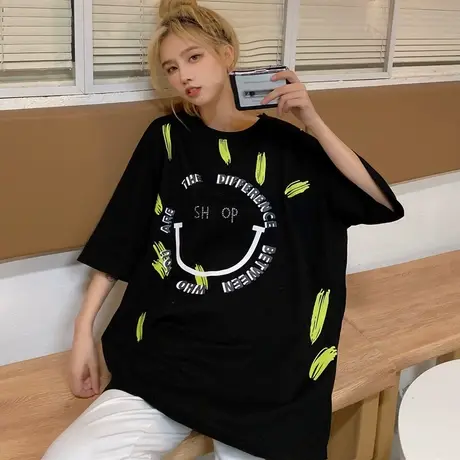 欧美高街短袖t恤潮牌女2021夏季宽松韩版ins半袖设计感小众上衣服商品大图