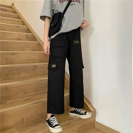盐系工装裤子女2020秋冬宽松休闲百搭显瘦高腰直筒阔腿长裤潮ins商品大图