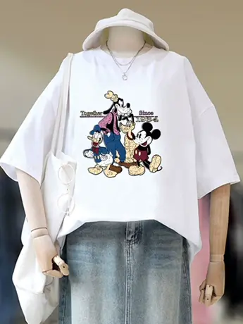 加大码美式复古发泡印花短袖t恤女夏季潮牌宽松情侣上衣体恤女装商品大图