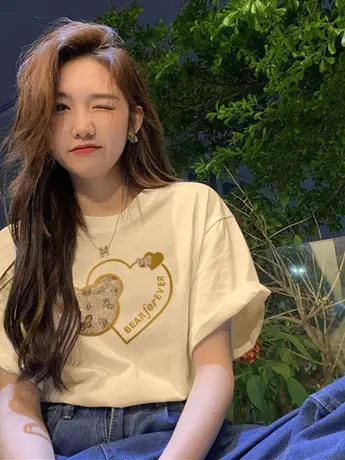 白色仿棉短袖t恤女夏季宽松显瘦复古港味chic正肩女装上衣服ins潮商品大图