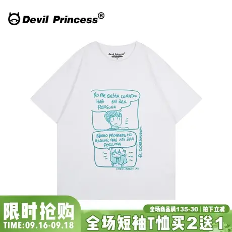 ulzzang小众设计感ins风白色短袖t恤女宽松正肩卡通印花纯棉上衣图片