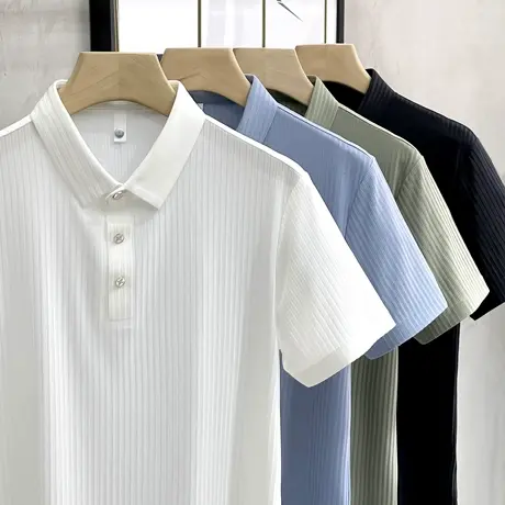 肌理感冰丝polo衫男士短袖夏季潮牌高端修身简约T恤商务休闲男装商品大图