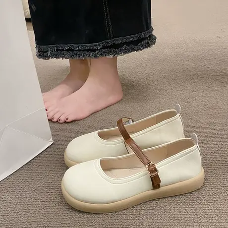复古小皮鞋女配裙子温柔防滑平底豆豆鞋单鞋2023新款夏季玛丽珍鞋商品大图
