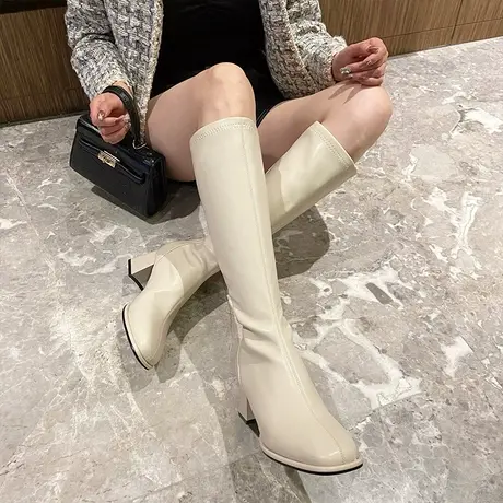 长靴女不过膝2023年秋冬新款长筒粗跟中筒小个子瘦瘦靴骑士高筒靴商品大图