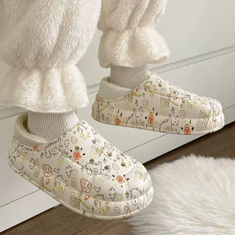 棉拖鞋女冬季可外穿款室内家居可爱恐龙保暖加绒月子防水包跟棉鞋商品大图