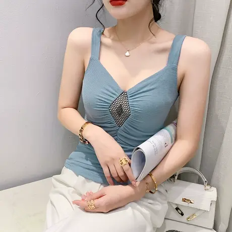 性感气质吊带背心女西装内搭紧身打底小衫设计感洋气网纱V领上衣商品大图