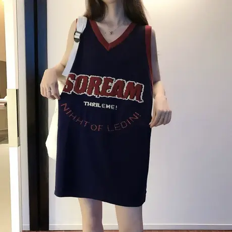 泫雅吊带坎肩运动背心无袖t恤女夏季外穿蓝球服宽松bf风上衣ins潮图片