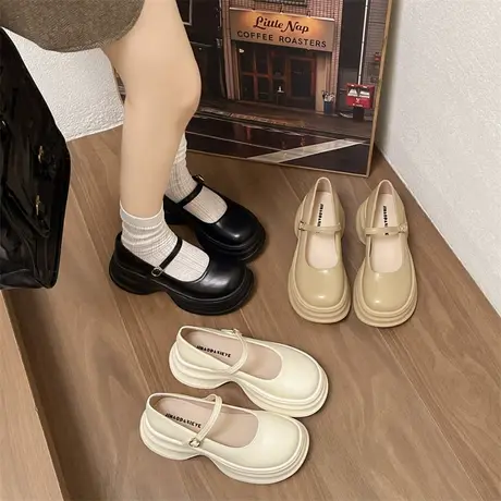 玛丽珍鞋女2024春季新款浅口厚底增高单鞋粗跟百搭气质法式小皮鞋商品大图