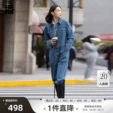 播2023秋冬宽松直筒复古宽松刺绣牛仔连体裤女DDQ2JD5076图片