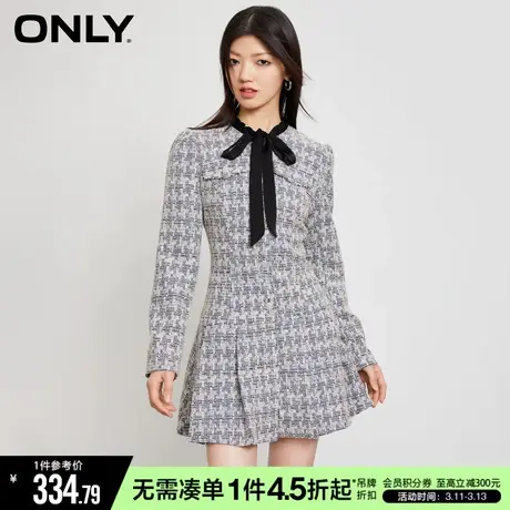 ONLY肌理感粗花呢长袖短款蝴蝶结连衣裙女|123107080图片
