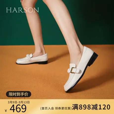 哈森秋季新品商场同款休闲方跟圆头皮带扣乐福鞋女HS232519商品大图