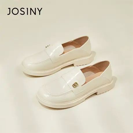 Josiny/卓诗尼白色小皮鞋女2024新款春季一脚蹬厚底英伦风单鞋子商品大图