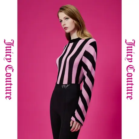 Juicy Couture橘滋秋季装女2023年新款霓虹梦幻logo牌条纹针织衫图片