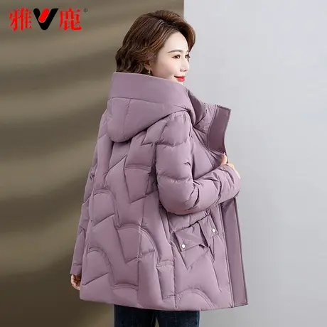 雅鹿中年妈妈羽绒服短款时尚连帽2023新款中老年女装洋气宽松外套图片