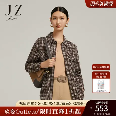 JZ玖姿商场同款女装2022冬季新款复古格纹休闲时尚衬衫JWBD60105商品大图