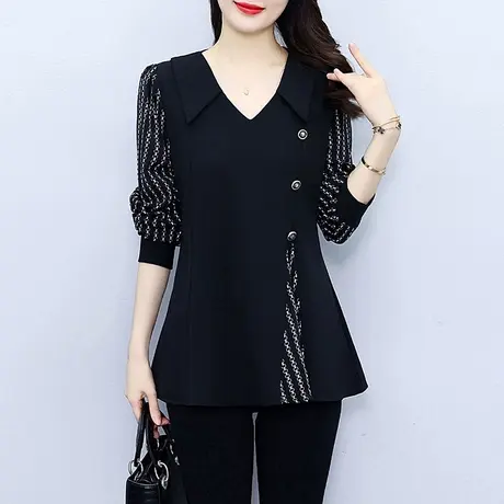 2023春秋装新款气质高级感宽松显瘦打底衫遮肚子胖MM时尚花衬衫女图片