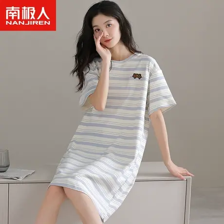南极人睡裙女夏季短袖纯棉薄款休闲家居服全棉2023年新款女士睡衣商品大图