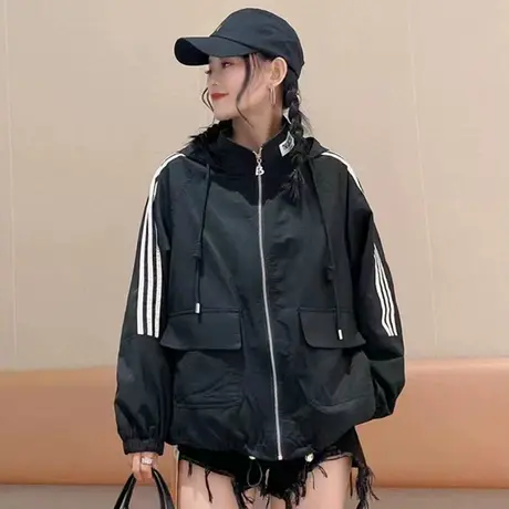 2023年新款欧洲站今年流行秋季外套小个子休闲洋气风衣女短款连帽商品大图