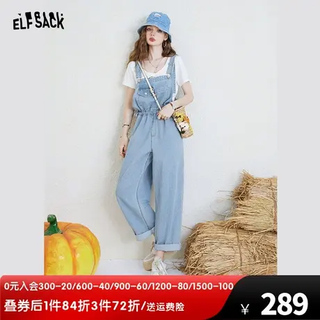 妖精的口袋复古背带牛仔裤女2023夏季新款高腰宽松显瘦阔腿裤子潮商品大图