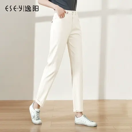 逸阳女裤牛仔直筒裤女九分白色哈伦萝卜2023春高腰宽松大码老爹裤商品大图