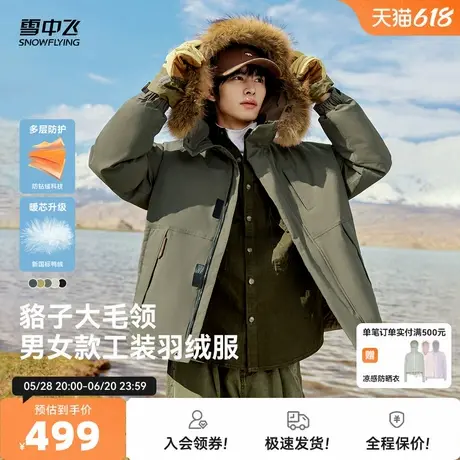 雪中飞2025年货冬新男女情侣短款羽绒服貉子毛领派克纯色户外时尚商品大图