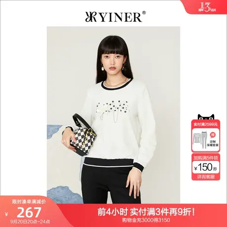 音儿美地女装2022秋季新款撞色宽松上衣钉珠贴花卫衣潮牌商品大图