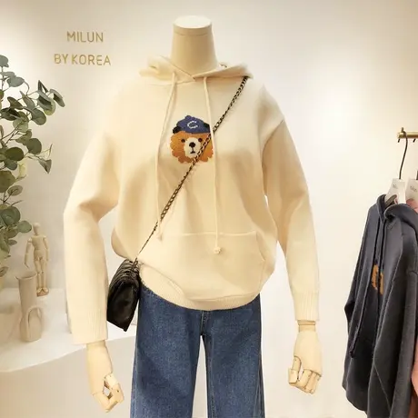 ins潮小熊毛衣2020秋冬款韩国东大门简约百搭连帽针织衫打底显瘦图片