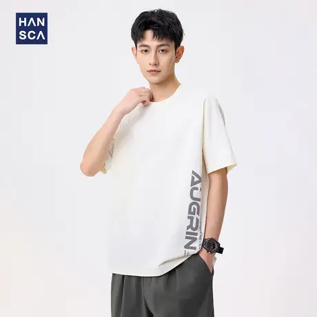 hansca 轻薄透气短袖t恤男2025夏季160g环保面料简约字母运动上衣商品大图